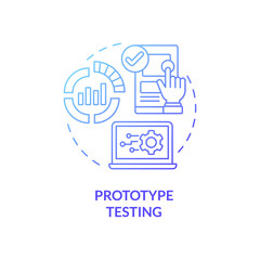 Prototype test blue gradient concept icon. Physical asset replica abstract idea thin line illustration. Product development phase. Isolated outline drawing. Roboto-Medium, Myriad Pro-Bold fonts used