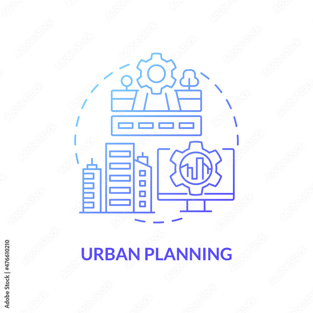 Poster urban planning blue gradient concept icon. creating digital three dimensional model abstract idea th