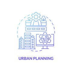 Obraz premium Urban planning blue gradient concept icon. Creating digital three dimensional model abstract idea thin line illustration. Isolated outline drawing. Roboto-Medium, Myriad Pro-Bold fonts used