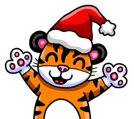 Stylized Adorable Happy Christmas Tiger