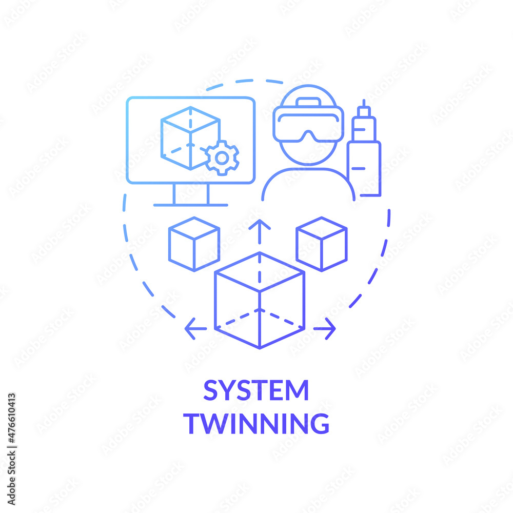 Poster system twinning blue gradient concept icon. fully digital simulation abstract idea thin line illustr