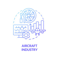 Aircraft industry blue gradient concept icon. Monitoring airplane engine performance abstract idea thin line illustration. Isolated outline drawing. Roboto-Medium, Myriad Pro-Bold fonts used