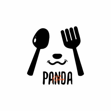 panda face kitchen logo with fork and spoon