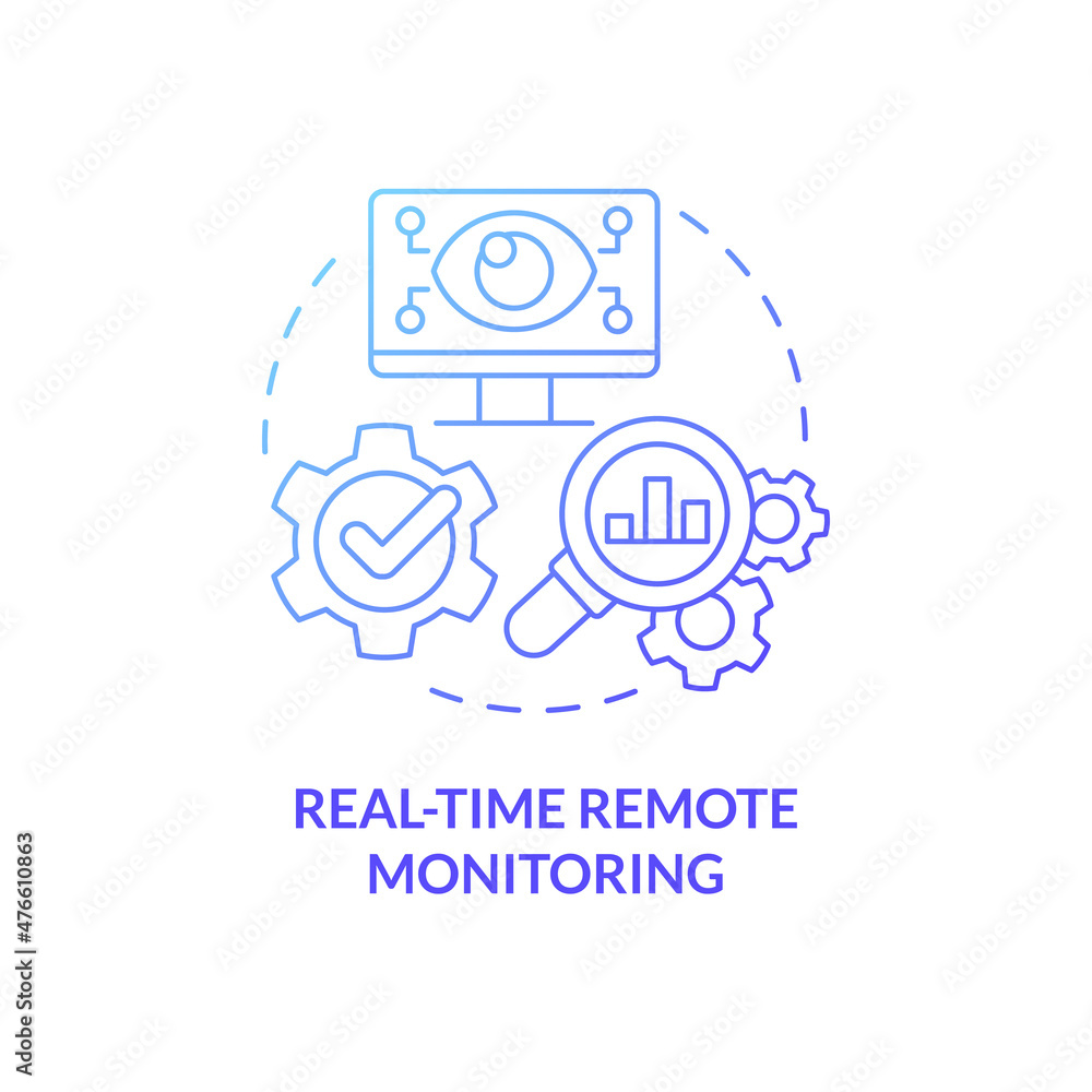 Poster real time remote monitoring blue gradient concept icon. collect data for performance predict abstrac