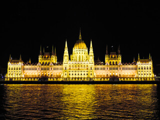 Budapest, Hungary, March 2016 - night view of the beautiful Hungarian Parliament Building
