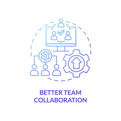 Better team collaboration blue gradient concept icon. Resolving manufacturing issues abstract idea thin line illustration. Isolated outline drawing. Roboto-Medium, Myriad Pro-Bold fonts used