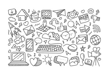 Technology and Social Media Doodle, Social Media Icon Doodle, Social Media Outline Doodle