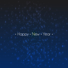 Happy new year lettering on illuminated and shiny blue background vector stock illustration.