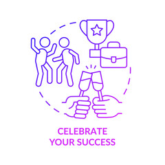 Celebrate your success purple gradient concept icon. Avoid anxiety abstract idea thin line illustration. Isolated outline drawing. Editable stroke. Roboto-Medium, Myriad Pro-Bold fonts used