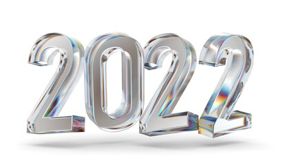 new year 2022 glass letter with chromatic aberration refraction dispersion 3d illustration isolated