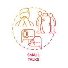 Small talk red gradient concept icon. Communication issues. Anxiety mental disorder abstract idea thin line illustration. Isolated outline drawing. Roboto-Medium, Myriad Pro-Bold fonts used
