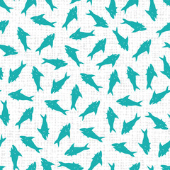 Vector white shark pen sketch scattered repeat pattern with canvas background 02. Suitable for textile, gift wrap and wallpaper.
