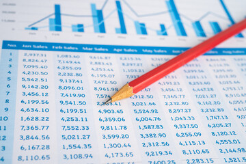 Spreadsheet table paper with pencil. Finance development, Banking Account, Statistics Investment...