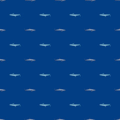 Reef shark seamless pattern in scandinavian style. Marine animals background. Vector illustration for children funny textile.