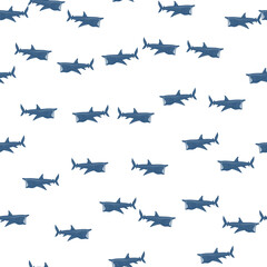 Basking shark seamless pattern in scandinavian style. Marine animals background. Vector illustration for children funny textile.