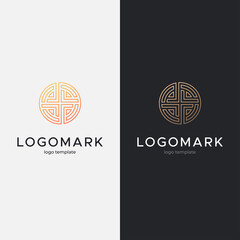 Abstract minimal logo design. Circle line-art labyrinth. Vector illustration.