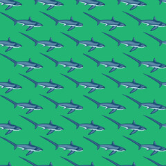 Thresher shark seamless pattern in scandinavian style. Marine animals background. Vector illustration for children funny textile.