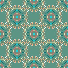 Beautiful Ornate Vector Repeat Pattern With India Inspired Art On A Green Background