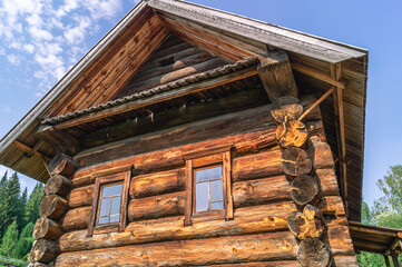 Wooden rural house made of huge logs. This house was built in the second half of the XIX century....
