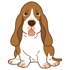 Simple and adorable outlined illustration of Basset Hound sitting in front view