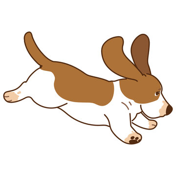 Simple and adorable outlined illustration of Basset Hound jumping