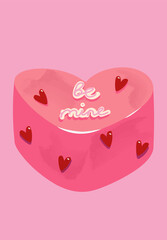 Pink cake be mine, Heart shaped cake, vector, bakery, pink backgroud, bento cake