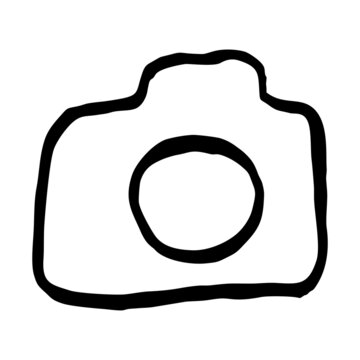 Simple outline hand drawn camera icon. Minimalist black and white vector symbol for web or app