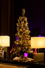 Christmas decoration in a restaurant. yellow lamps