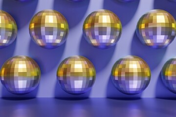 3d render festive shiny dico balls pattern scene
