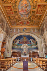 Fototapeta na wymiar ROME, ITALY - AUGUST 30, 2021: The nave of church Basilica dei Sancti Cosma e Damiano with the ancient mosaics..