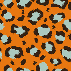 Leopard skin seamless pattern on orange background. Vector illustration