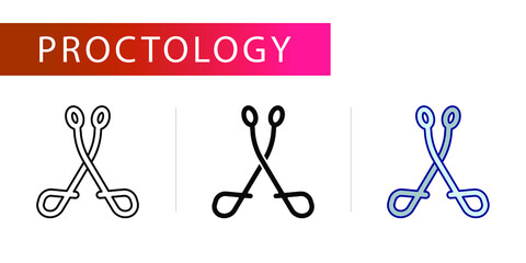 surgical forceps,icons set (line, glyph, color), proctologist