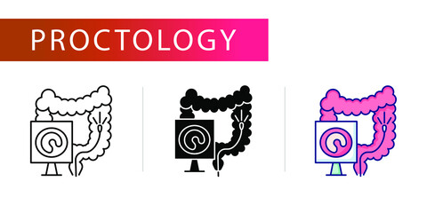 camera, colonoscopy, proctoscopy, icons set (line, glyph, color) - obrazy, fototapety, plakaty