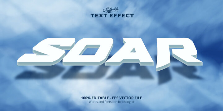 Editable Soar text effect, cloud with blue background