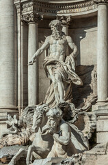 Fototapeta na wymiar Detail of the spectacular Trevi Fountain in Rome 