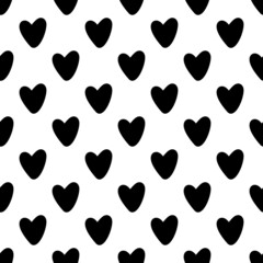 Seamless pattern of black hearts on a white background. Vector illustration. Design for Valentines Day