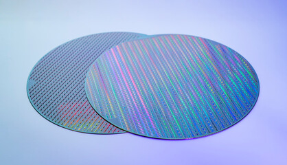 silicon chip wafer reflecting different colors