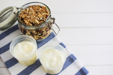 Homemade granola dried fruits oatflakes.