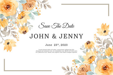 Wedding template with yellow floral watercolor