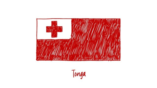 Tonga Flag Marker Whiteboard or Pencil Color Sketch Animation for Presentation