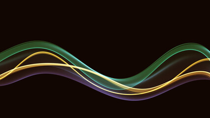Multicolored stream of transparent abstract wave on a black background.
