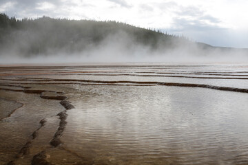 Yellowstone National Park.
Volcanic area near Grand Prismatic Spring, with some steam.