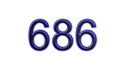 blue 686 number 3d effect white background