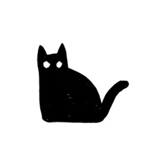 an illustration of a silhouette of a cat for sticker, logo, element design, etc. hand-drawn vector illustration in childlike stroke. the outline cartoon in a simple drawing.