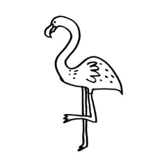 an illustration of a flamingo for sticker, element design, etc. hand-drawn vector illustration in childlike stroke. the outline cartoon in a simple drawing.