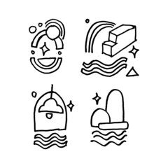 set of bohemian elements for element design. hand-drawn vector illustration in childlike stroke. the outline cartoon in a simple drawing.