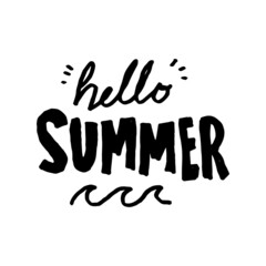hello summer text illustration for sticker, element design, etc. hand-drawn vector illustration in childlike stroke. the outline cartoon in a simple drawing.