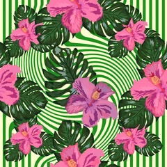 Fototapete Rund Floral exotic tropical seamless pattern tropic hawaiian wallpaper. Botanical print. Modern floral background. © MichiruKayo