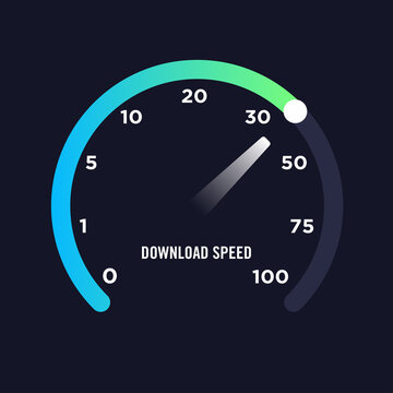 Vector illustration of internet download speed test gauge. Suitable for design element of internet speed test software and network performance information. Internet connection speed test.