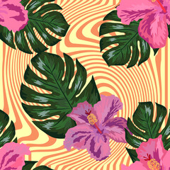 Obraz premium Floral exotic tropical seamless pattern tropic hawaiian wallpaper. Botanical print. Modern floral background